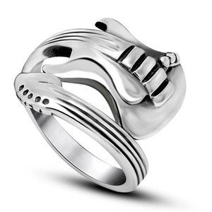 Steel Alloy Electric Guitar Ring, Adjustable Size includes Velvet Gift Pouch
